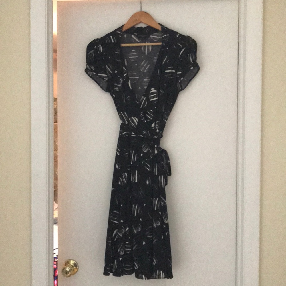 BCBG Maxazria black and white wraparound dress